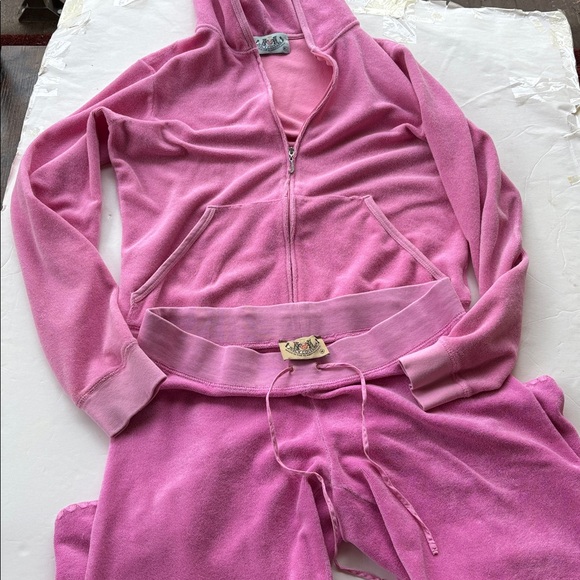 Vintage Juicy Couture Pink Terry Tracksuit y2k P&G Jacket Capri M XL Set Rare - Picture 3 of 17